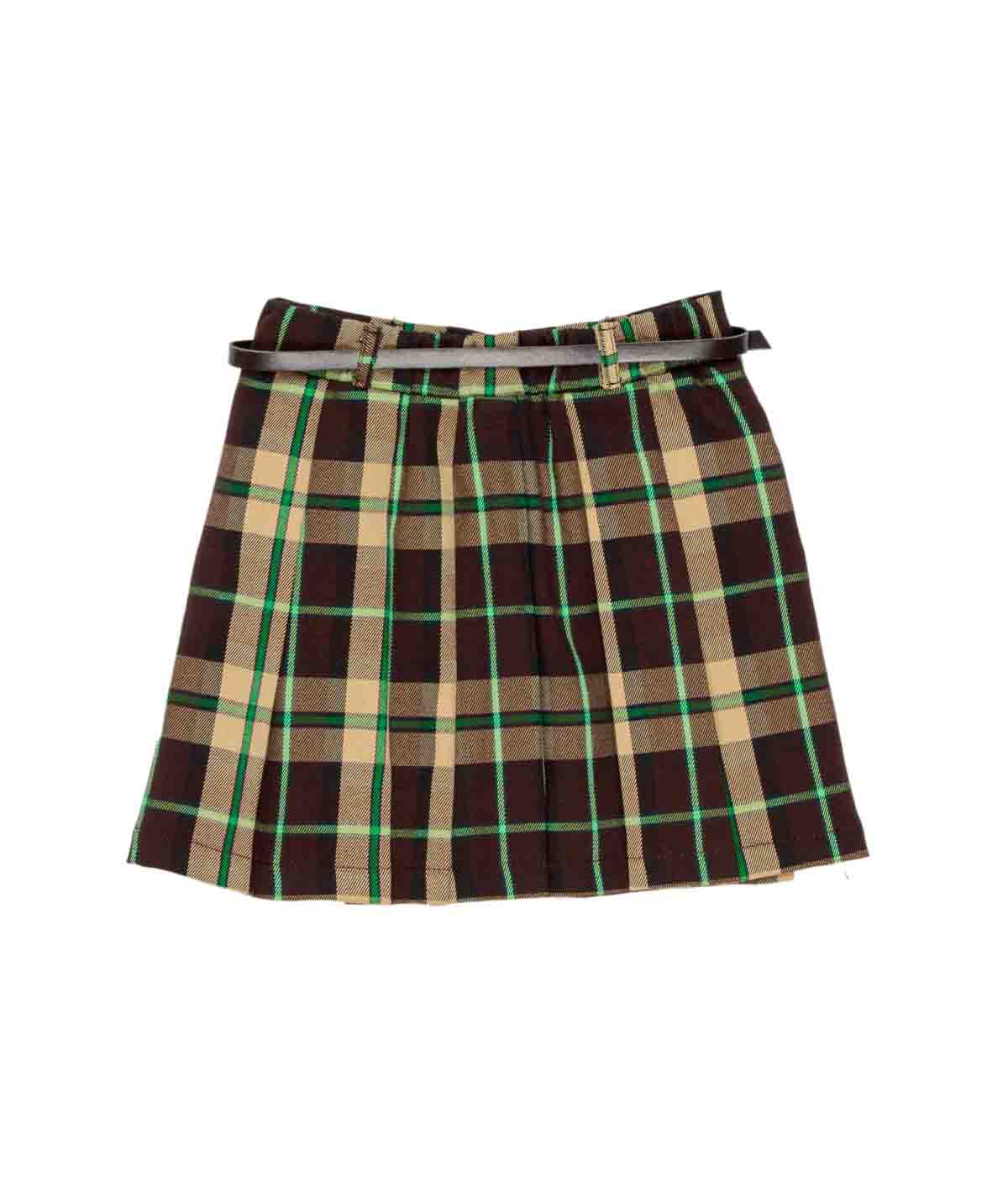 Girl Checked Skirt with Belt Detail Sage Check / 7Y