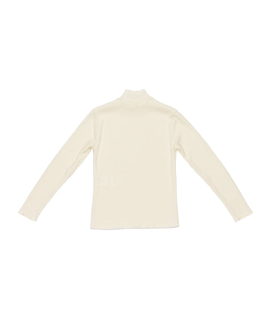 Girl Ribbed Long Sleeve Top with Ruffled Neckline Plum / 8Y