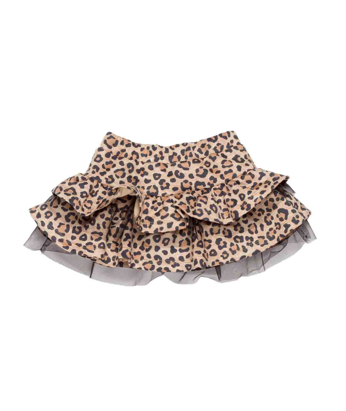 Girl Leopard Print Ruffle Skirt with Tulle Detail Spotted / 9M