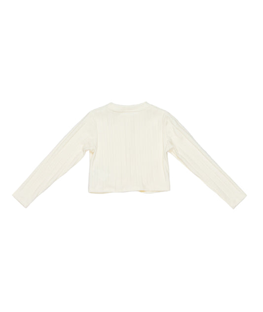 Girl Ribbed Long Sleeve Top with Front Knot Off White / 8Y