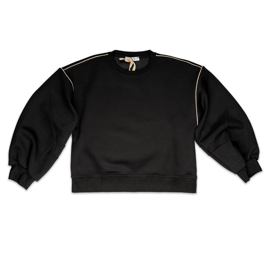 Girl Sweatshirt with Contrast Piping and Balloon Sleeves Black-Beige / 8Y