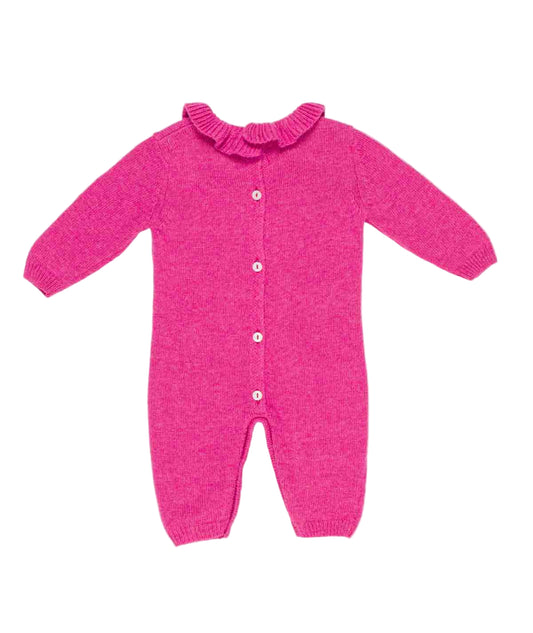 Baby Girl Knitted Romper with Frill Collar Pink / 1M