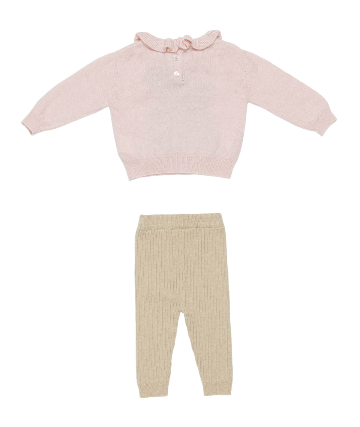 Baby Girl Knitted Two-Piece Set with Teddy Motif Ecru-Pink / 6M