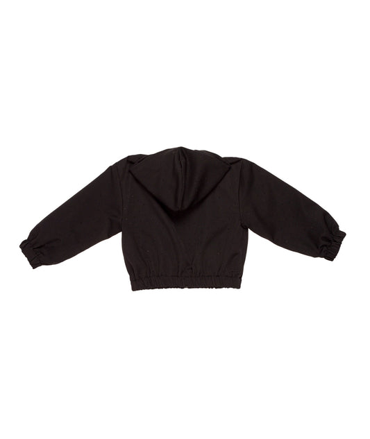 Hooded Zip-Up Jacket with Sparkle Detail Black / 8Y