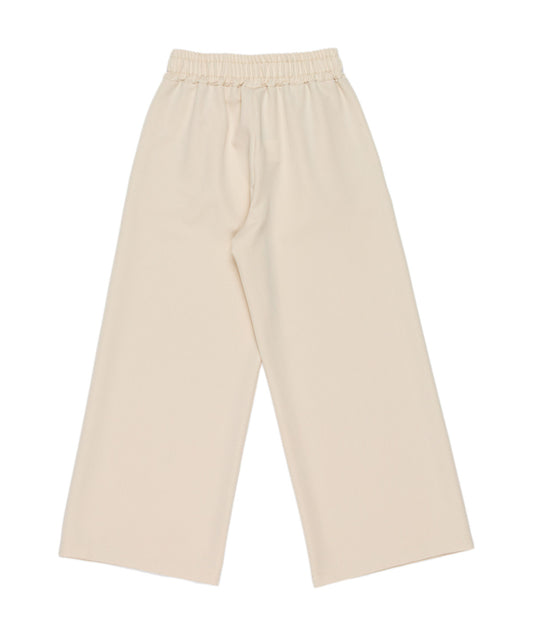 Wide-Leg Cream Pants with Elastic Waist Black / 8Y