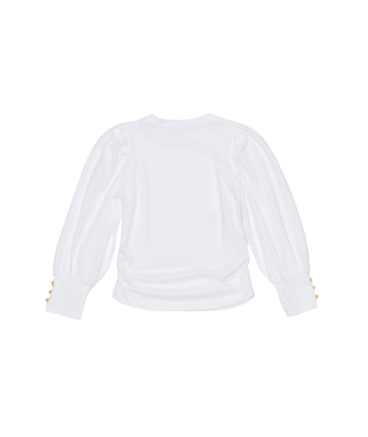 Long Sleeve Top with Puff Shoulders and Button Cuffs in White Black / 8Y