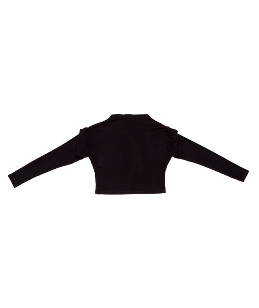 Long-Sleeve Cropped Top with Ruched Shoulders Black / 8Y