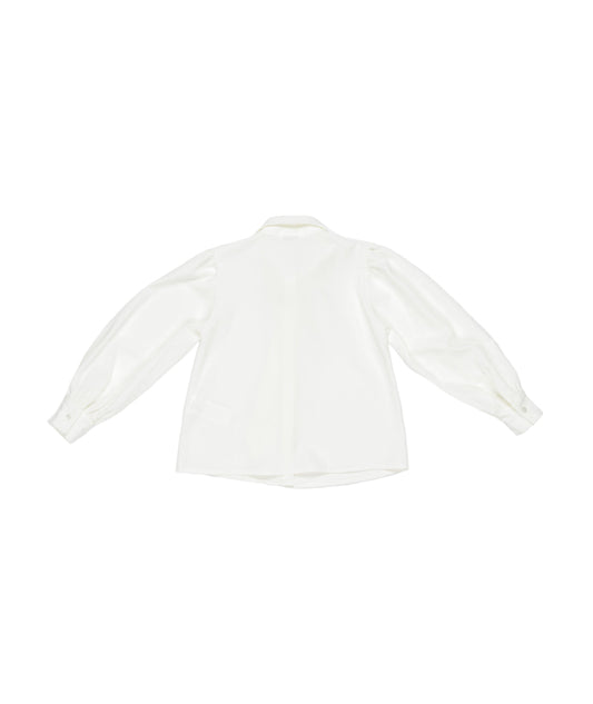 Button-Up Blouse with Tie Neck and Puff Sleeves White / 8Y