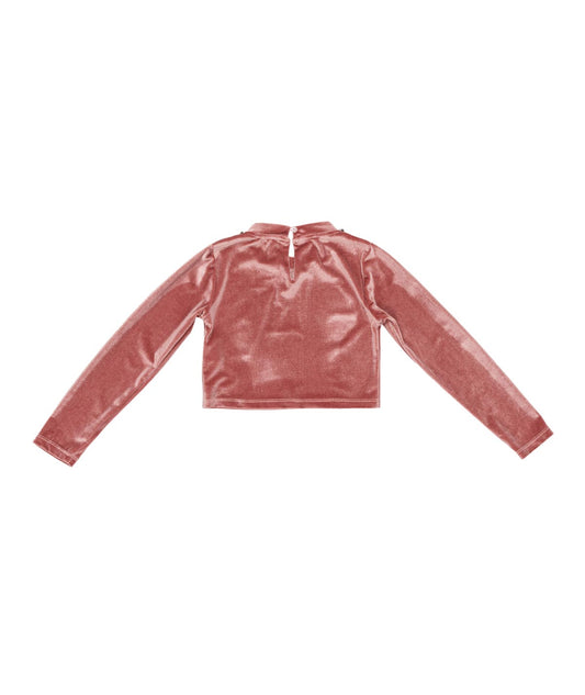 Velvet Crop Top with Embellished Neckline Pink / 8Y