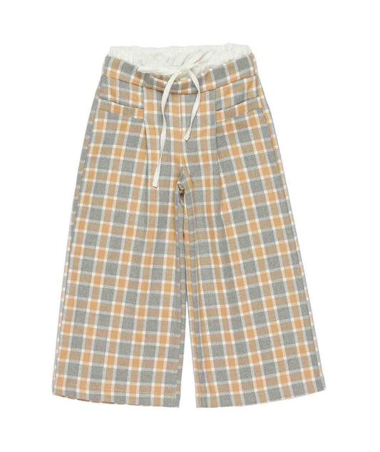 Girl Checked Wide-Leg Pants with Elastic Waist Check Beige Grey / 7Y