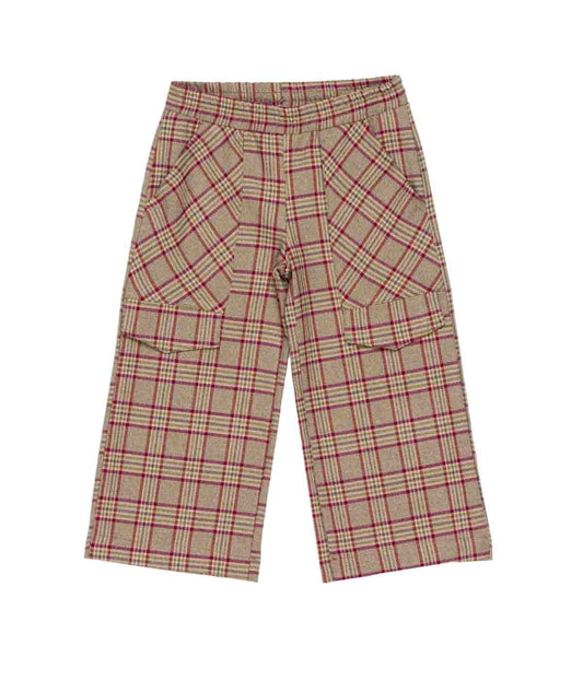 Girl Checked Wide-Leg Pants with Elastic Waist Amaranth Check / 7Y