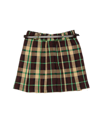 Girl Checked Skirt with Belt Detail Sage Check / 7Y