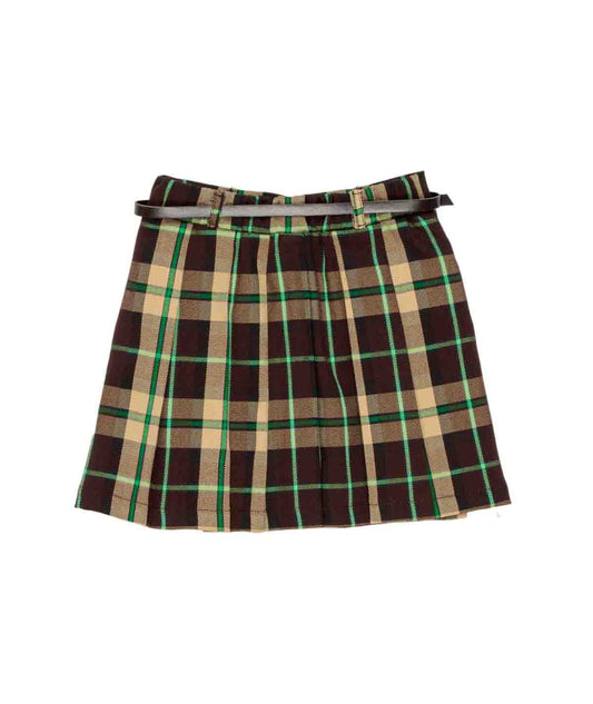 Girl Checked Skirt with Belt Detail Sage Check / 7Y