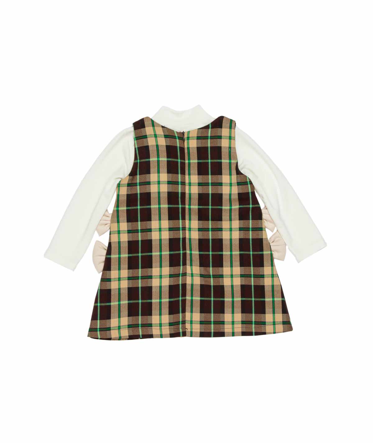 Girl Checked Dress with Bow Details and Inner Top Check - Off White / 7Y