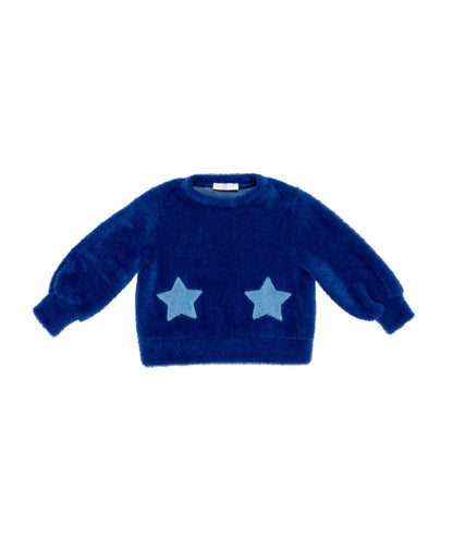 Girl Fuzzy Sweater with Star Patches Indigo / 7Y