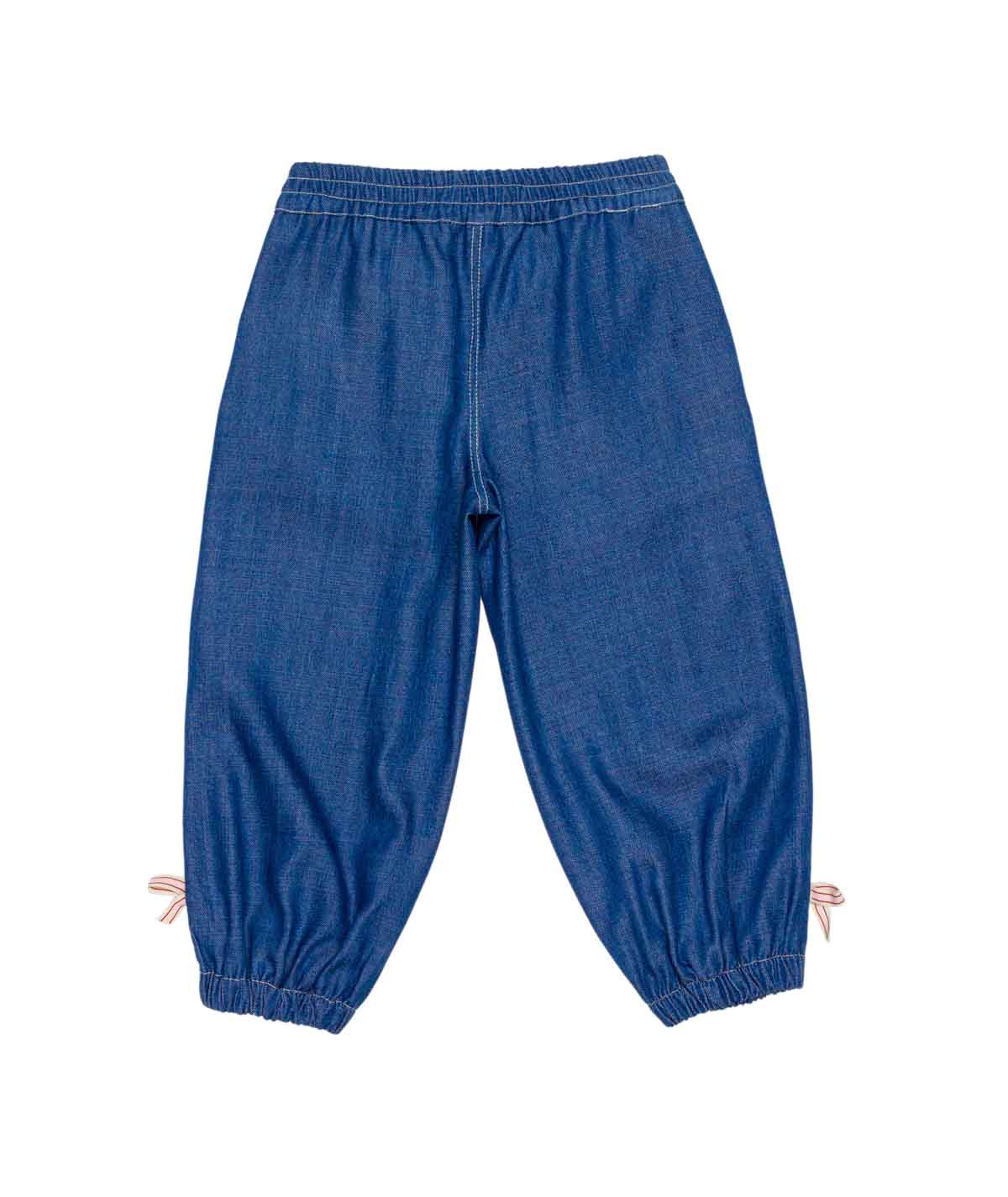Girl Denim Jogger Pants with Side Stripes and Bow Detail Denim / 7Y