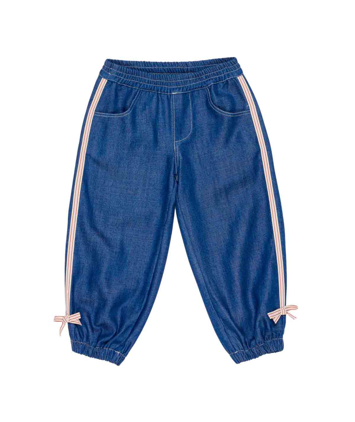 Girl Denim Jogger Pants with Side Stripes and Bow Detail Denim / 7Y