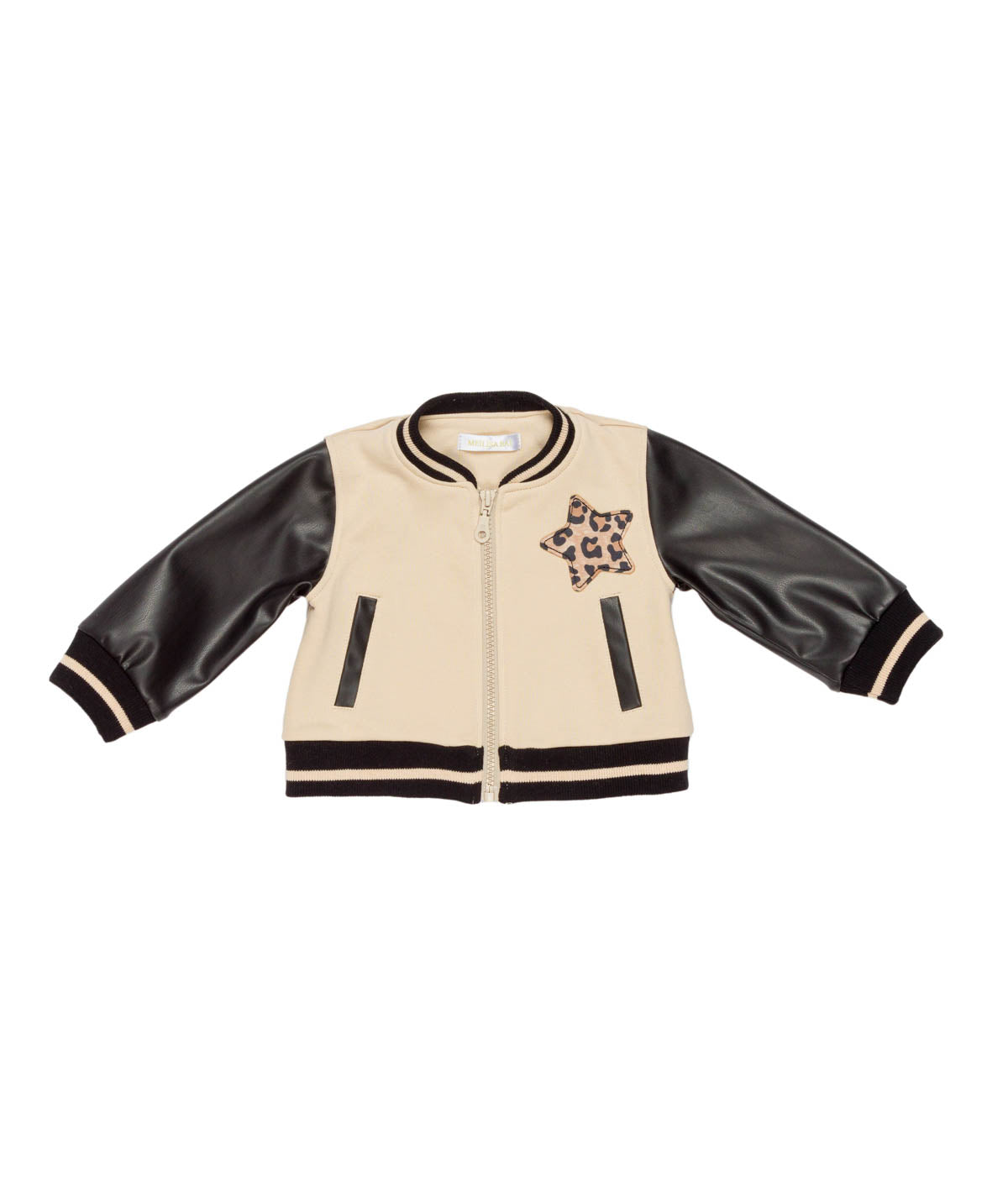 Girl Bomber Jacket with Leopard Star Patch Butter Black / 9M