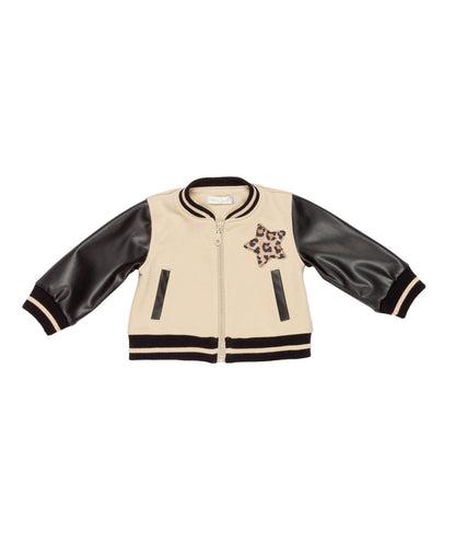 Girl Bomber Jacket with Leopard Star Patch Butter Black / 9M