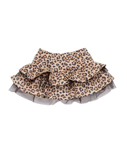 Girl Leopard Print Ruffle Skirt with Tulle Detail Spotted / 9M