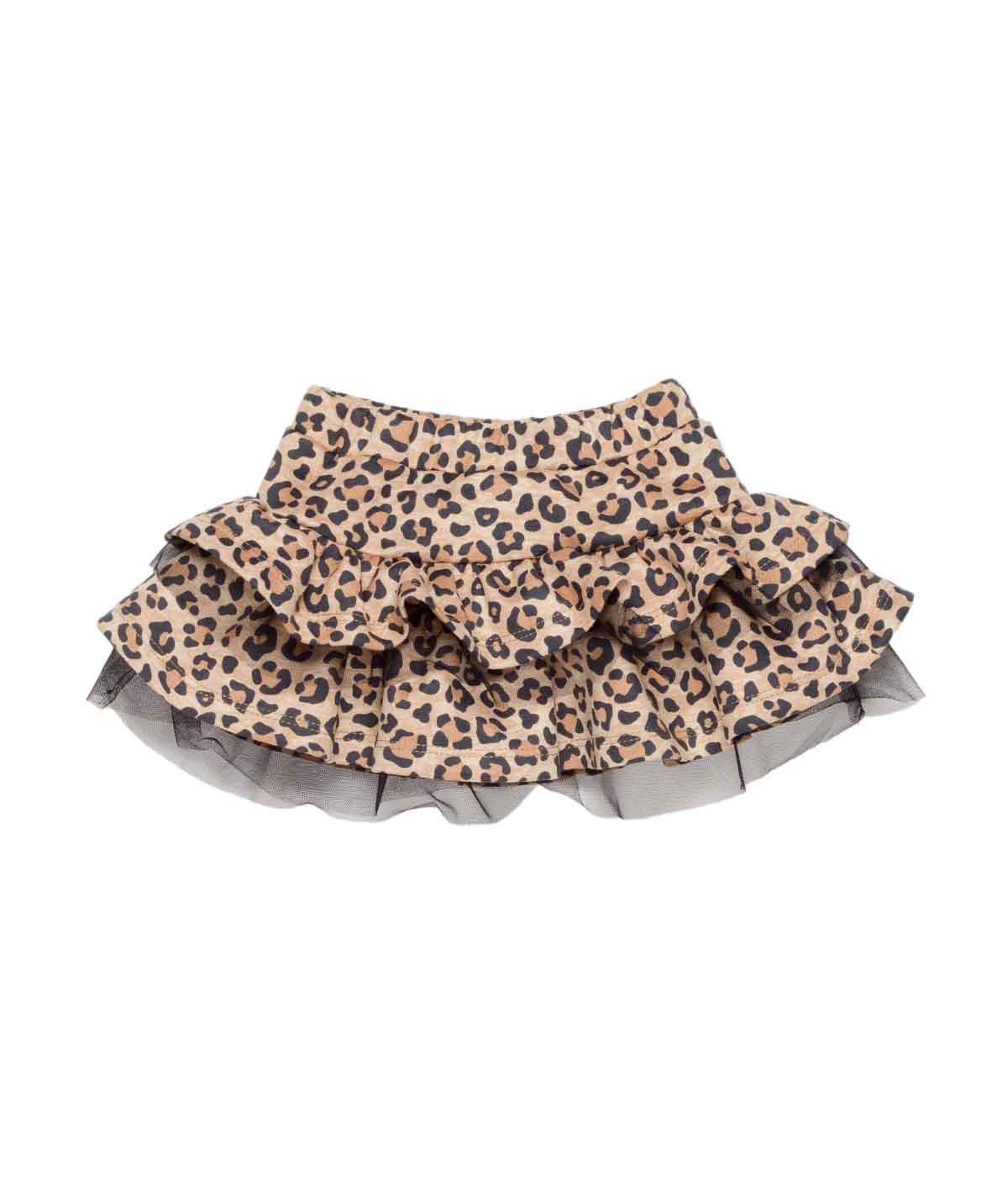 Girl Leopard Print Ruffle Skirt with Tulle Detail Spotted / 9M