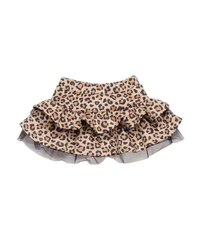 Girl Leopard Print Ruffle Skirt with Tulle Detail Spotted / 9M