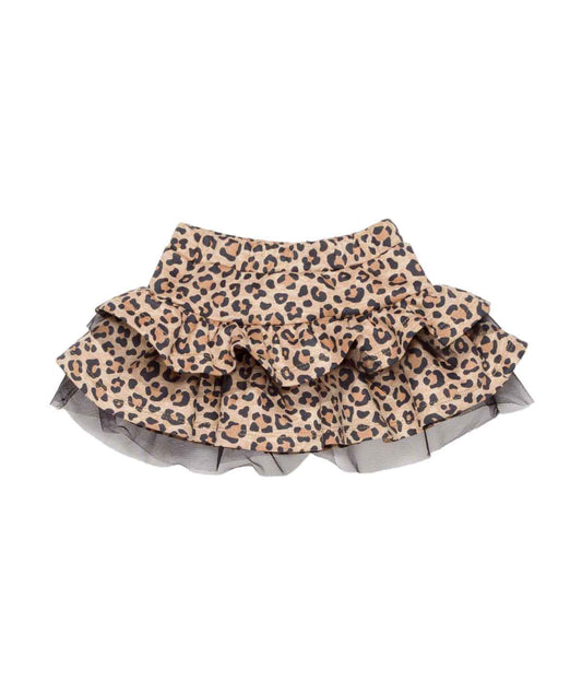 Girl Leopard Print Ruffle Skirt with Tulle Detail Spotted / 9M