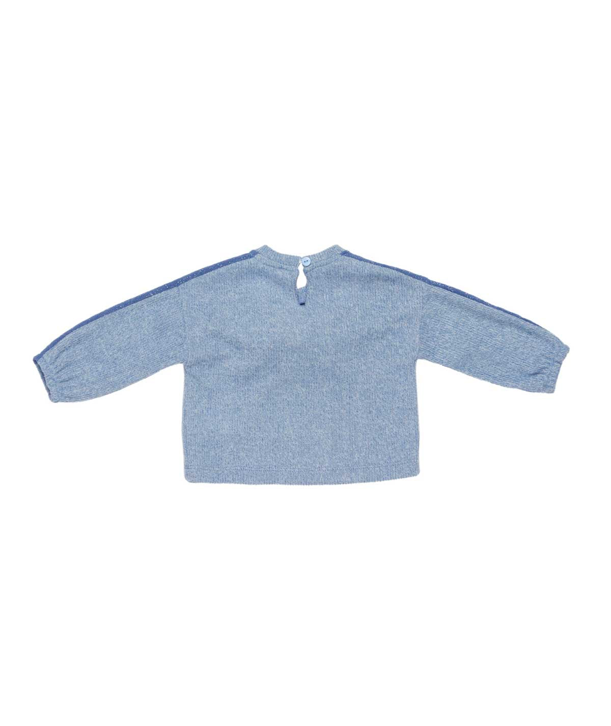Girl Knit Sweater with Bow Detail and Shoulder Stripes Cerulean / 9M
