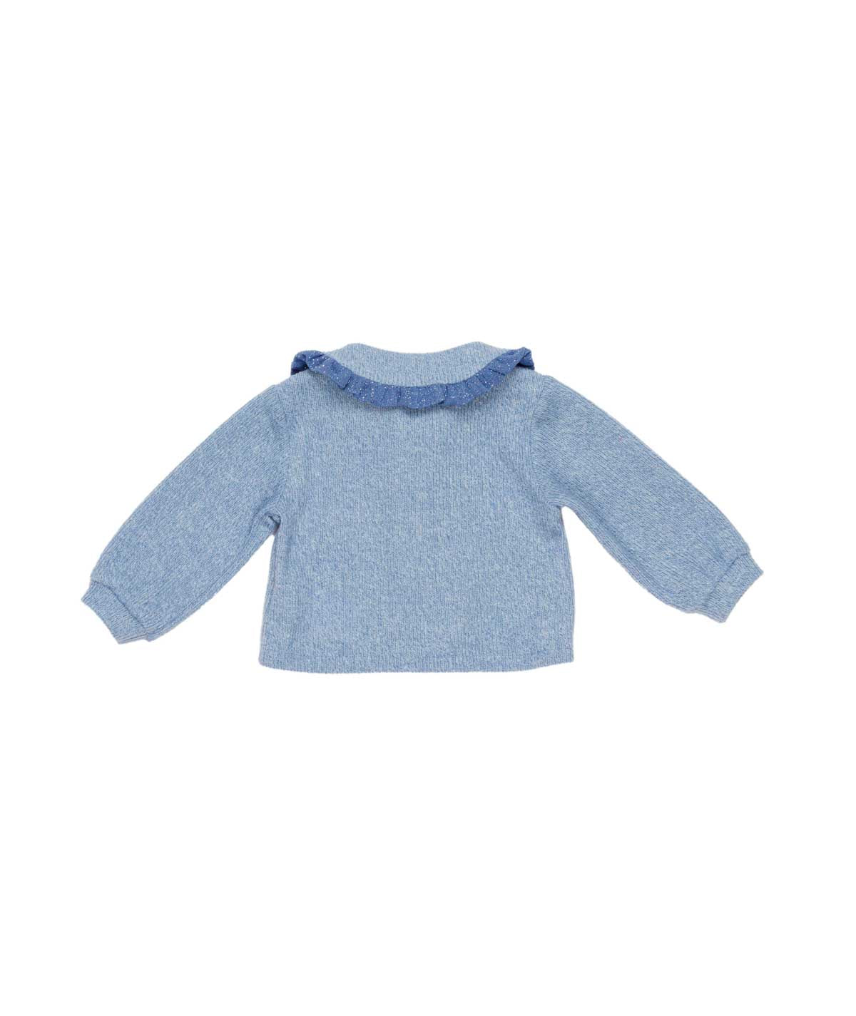 Baby Knit Cardigan with Ruffled Collar Cerulean / 9M