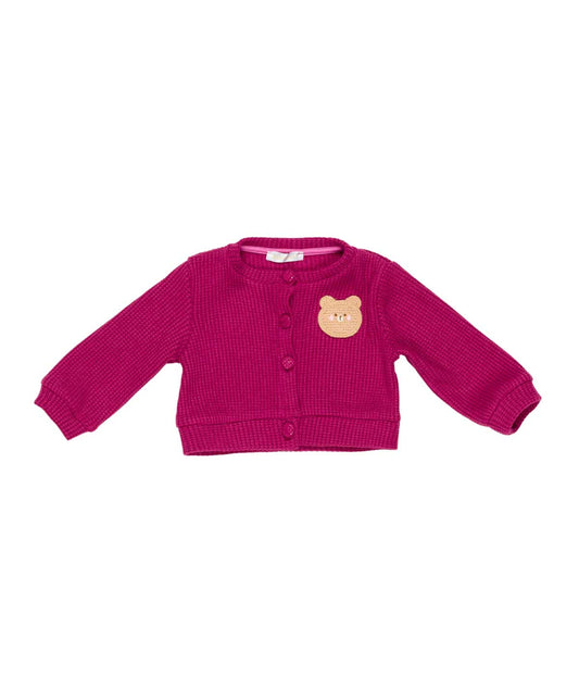 Ð Baby Knit Cardigan with Bear Patch Amaranth / 9M