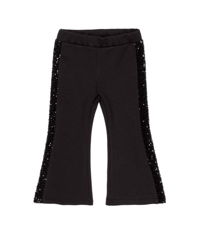 Girl Flared Pants with Sequin Side Stripes Black / 7Y