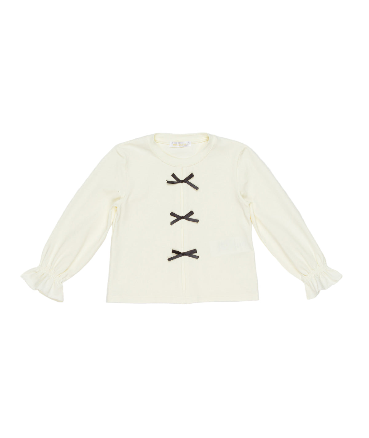 Girl Long Sleeve Top with Bow Accents Off White / 7Y