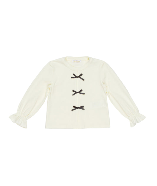 Girl Long Sleeve Top with Bow Accents Off White / 7Y