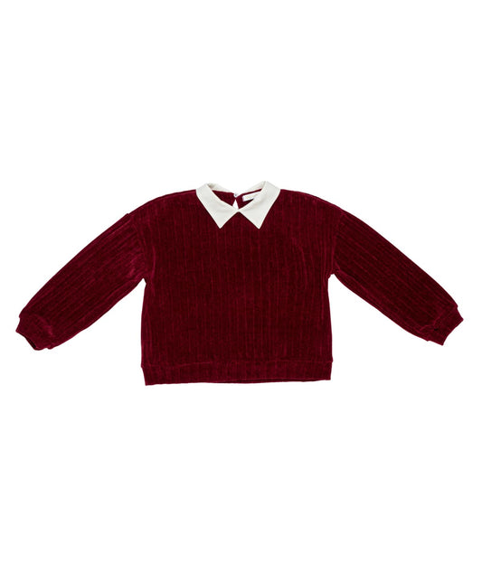Girl Velvet Sweater with Contrast Collar Plum / 8Y