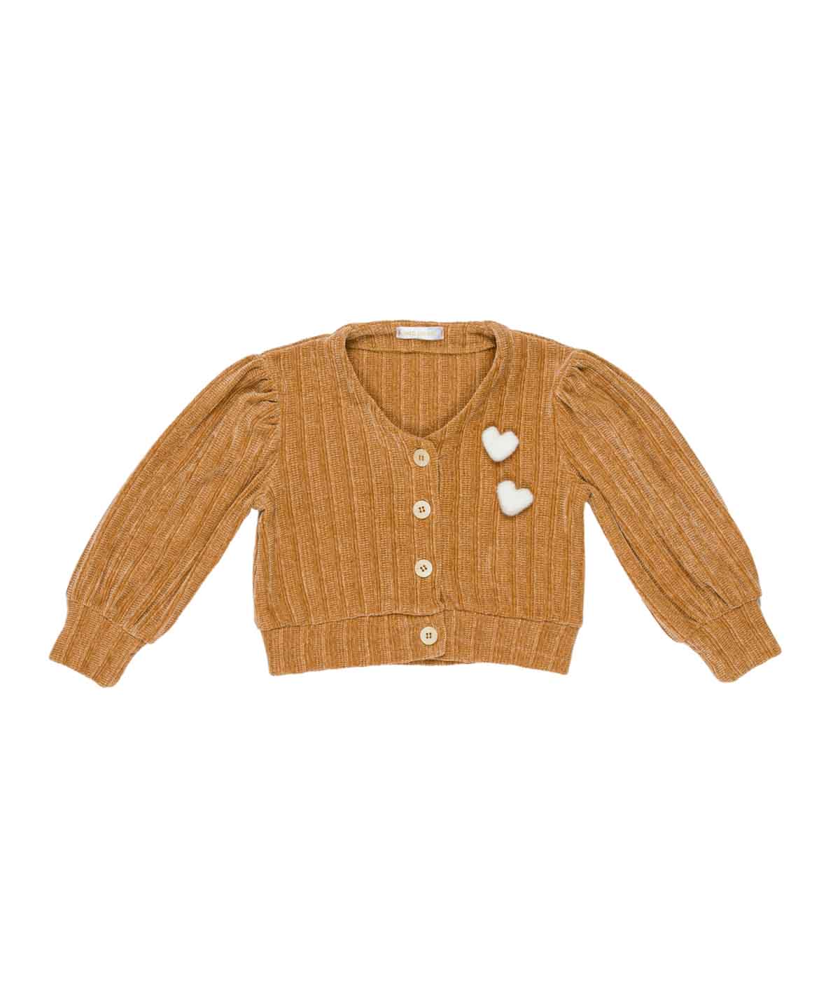Girl Ribbed Cardigan with Heart AppliquŽs Caramel / 7Y