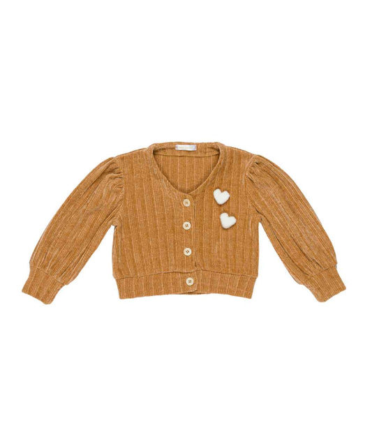 Girl Ribbed Cardigan with Heart AppliquŽs Caramel / 7Y