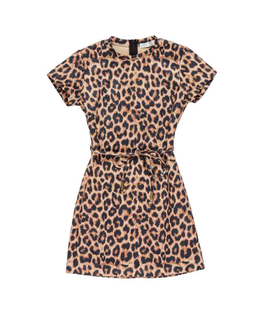 Girl Leopard Print Dress with Waist Tie Spotted / 8Y