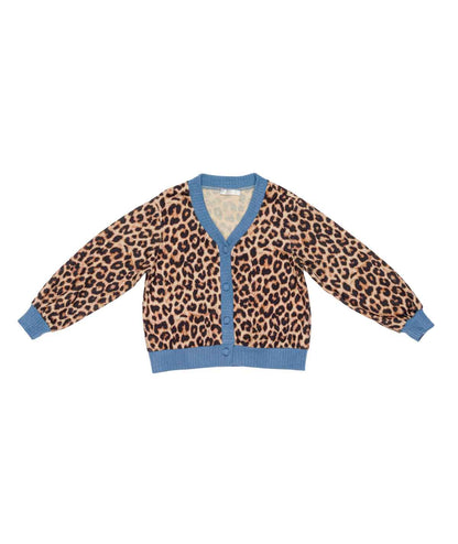 Girl Leopard Print Cardigan with Contrast Trim Spotted / 8Y