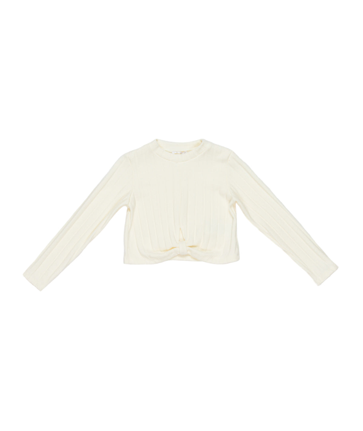 Girl Ribbed Long Sleeve Top with Front Knot Off White / 8Y