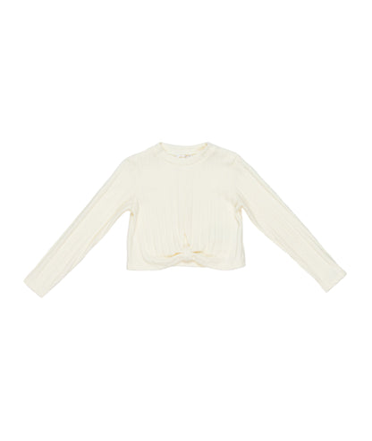 Girl Ribbed Long Sleeve Top with Front Knot Off White / 8Y