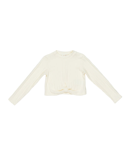 Girl Ribbed Long Sleeve Top with Front Knot Off White / 8Y