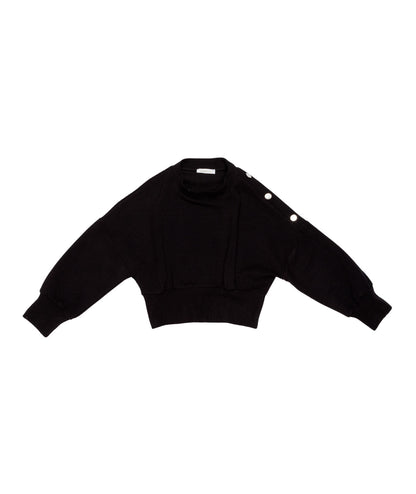 Girl Cropped Knit Sweater with Shoulder Button Detail Plum / 8Y