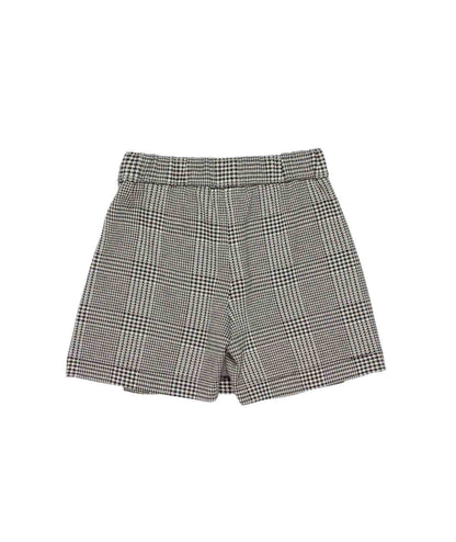 Girl Checked Pleated Skirt with Crest Patch White Black Pied De Poule / 8Y