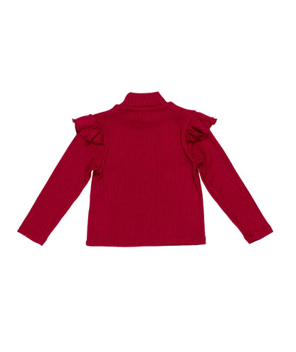 Girl Ribbed Top with Ruffle Shoulders and Pocket Details Off White / 7Y