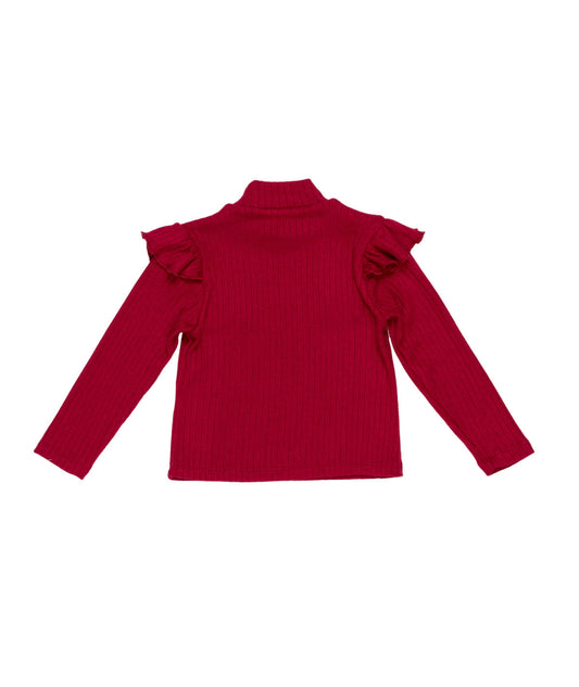 Girl Ribbed Top with Ruffle Shoulders and Pocket Details Off White / 7Y