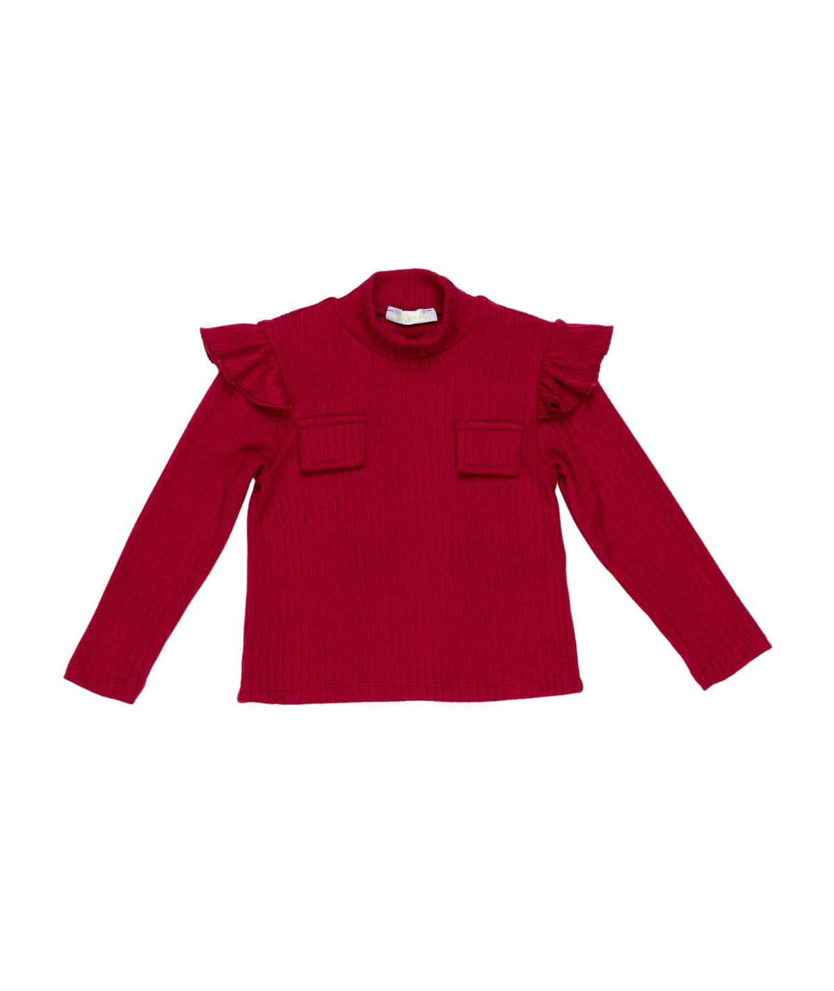 Girl Ribbed Top with Ruffle Shoulders and Pocket Details Off White / 7Y