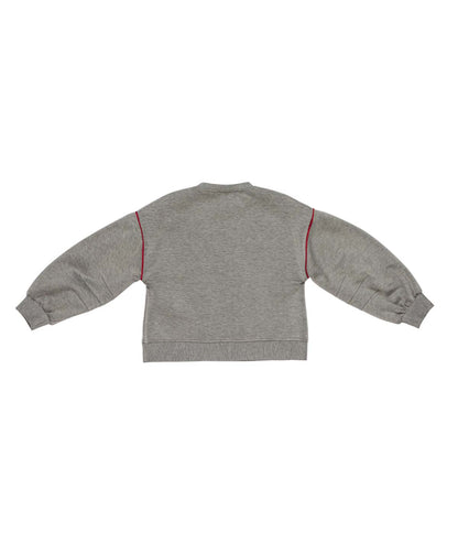 Girl Sweatshirt with Contrast Piping and Balloon Sleeves Black-Butter / 8Y