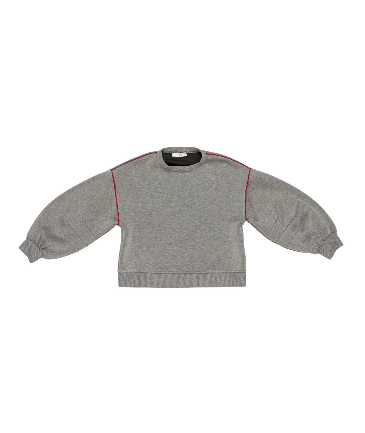 Girl Sweatshirt with Contrast Piping and Balloon Sleeves Black-Butter / 8Y