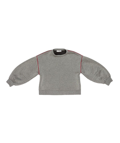 Girl Sweatshirt with Contrast Piping and Balloon Sleeves Black-Butter / 8Y