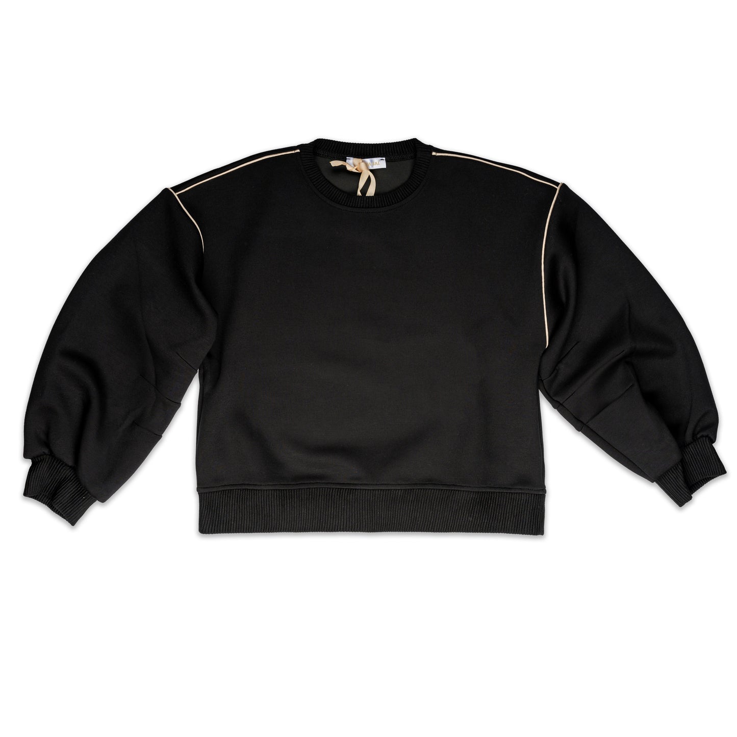 Girl Sweatshirt with Contrast Piping and Balloon Sleeves Black-Beige / 8Y